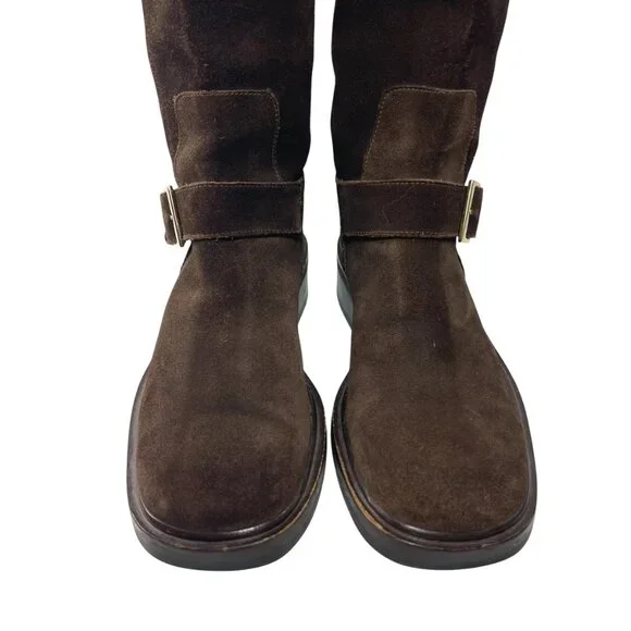 Vintage GUCCI Dark Brown Suede Buckle Mid Calf Boots Womens 36.5 6.5 B - Picture 6 of 10